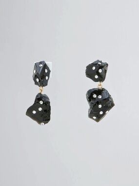 Marni BLACK OBSIDIAN DROP EARRINGS WITH RHINESTONE POLKA DOTS NWOT